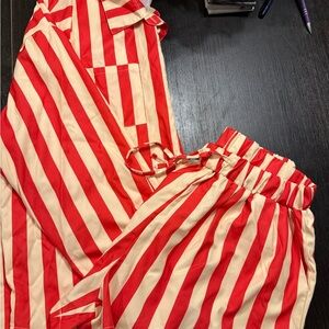 Red and Cream Striped Pajama Set